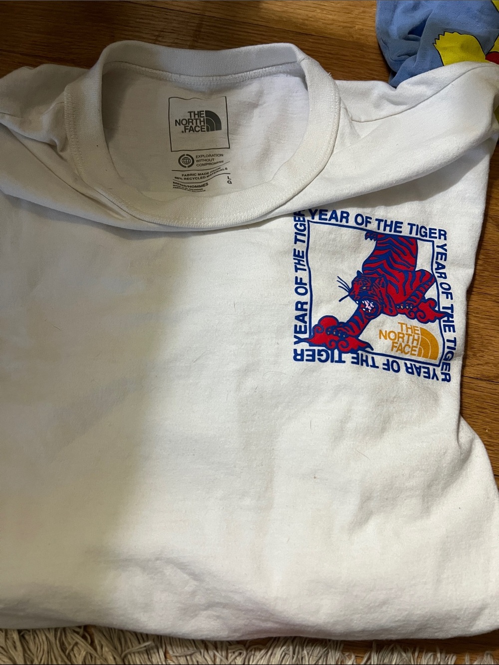The North Face White Tee with Red & Blue Tiger Graphic